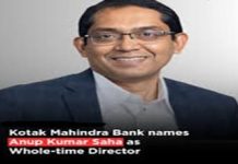 Former Bajaj Finance MD Anup Kumar Saha Appointed Whole-time Director at Kotak Mahindra Bank Former Bajaj Finance MD Anup Kumar Saha Appointed Whole-time Director at Kotak Mahindra Bank