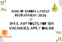 Bank of Baroda Latest Recruitment 2026 – DM & AVP Posts for 104 Vacancies Apply Online