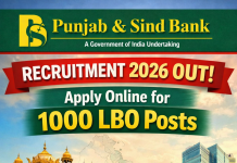 Punjab & Sind Bank Recruitment 2026 Out – Apply Online for 1000 LBO Posts