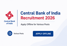Central Bank of India Recruitment 2026 – Apply Offline for Various Posts