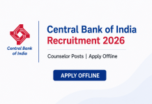 Central Bank of India Recruitment 2026 – Counselor Posts | Apply Offline