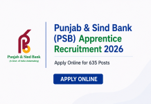 Punjab & Sind Bank (PSB) Apprentice Recruitment 2026 – Apply Online for 635 Posts